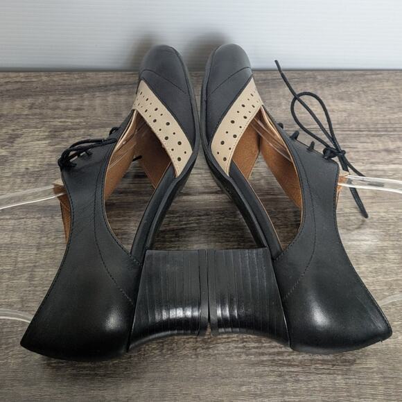 Miz Mooz Fleur Oxford Heel Shoes Size 8 Black Beige - Picture 8 of 12